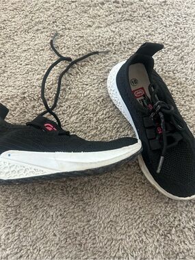 Red toddler girl Black Knit Sneakers with White Sole and Pink Accent